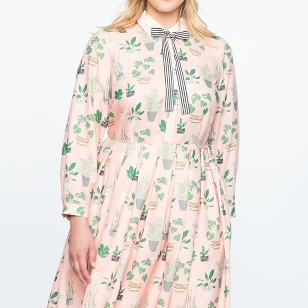NWT Eloquii Pink Plant Print Shirt Dress NeverWorn